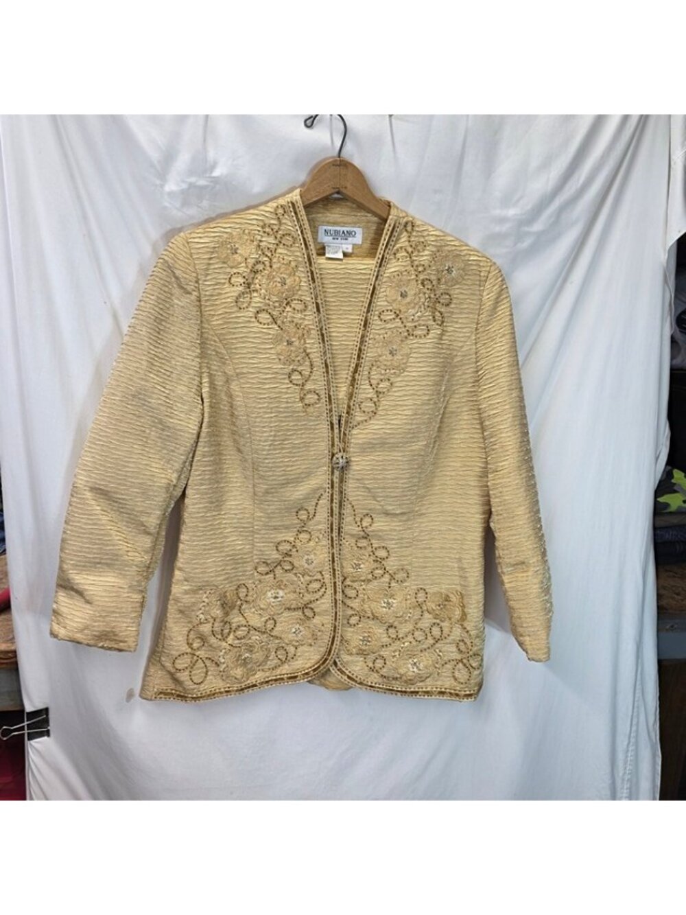 Nubiano New York Gold Skirt Suit Set Size 14 Beaded Floral